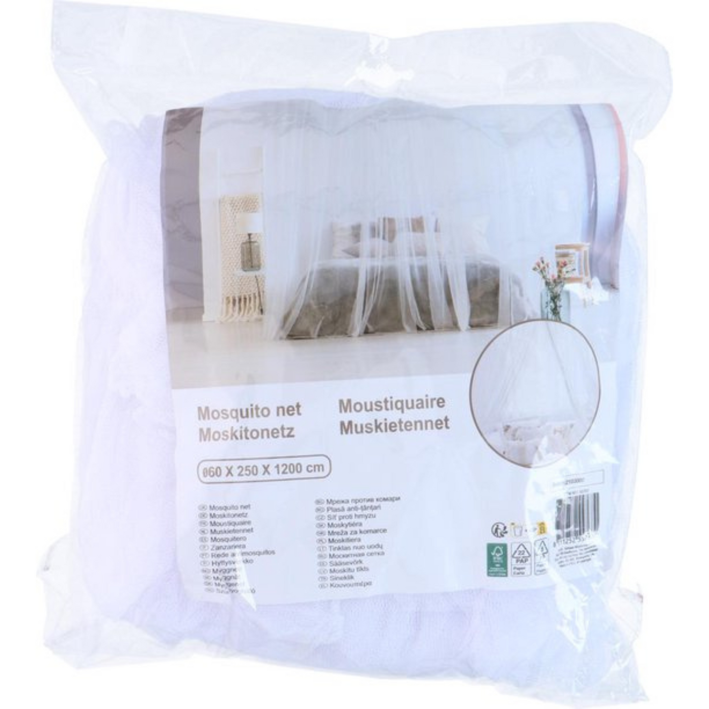 Klamboe 2 Persoons - Muggennet 60 x 250 x 1200 cm - Muggengaas voor Slaapkamer, Kinderkamer en Campingbed - Beschermt tegen Muggen en andere Insecten - Wit