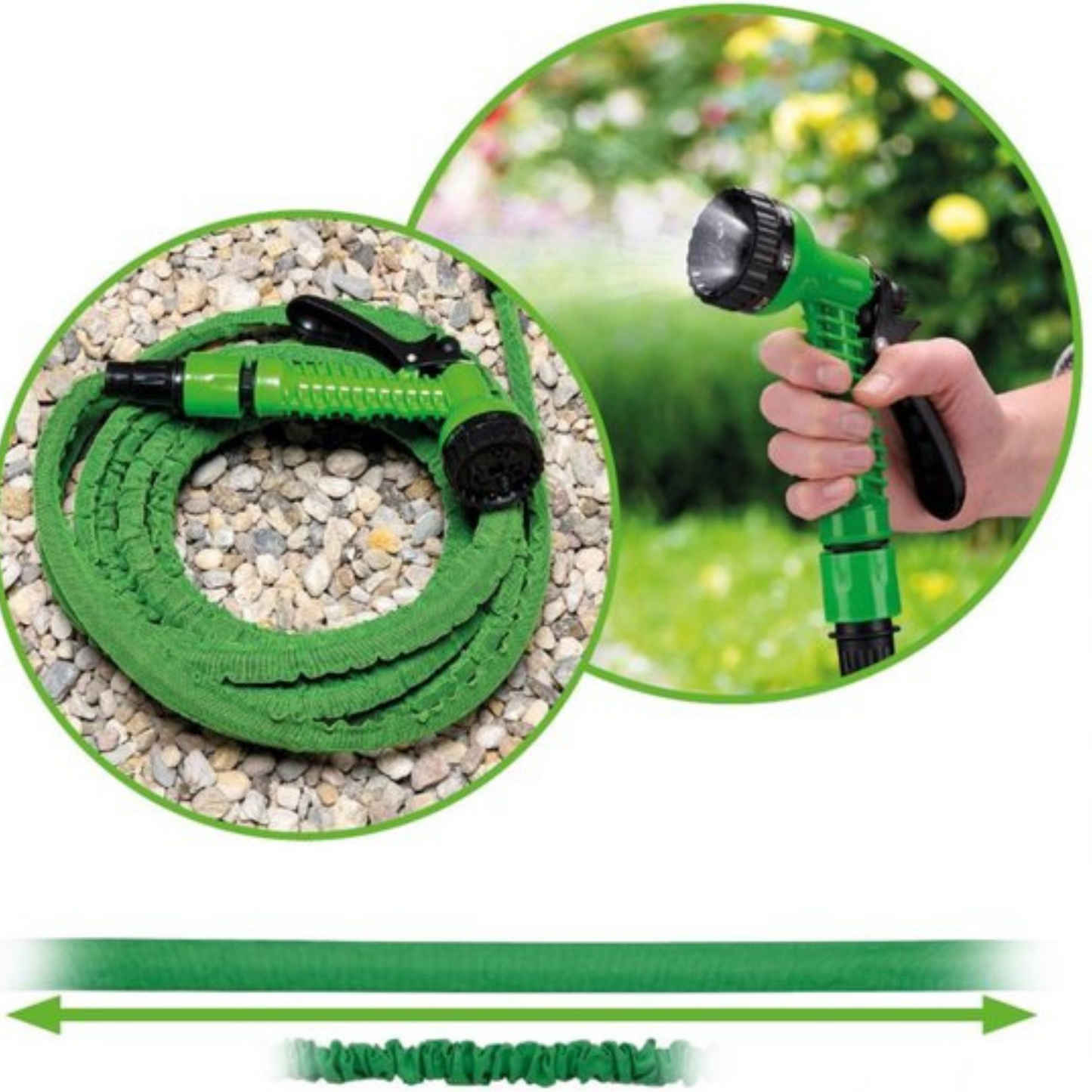 Kinzo Flexibele Tuinslang 20M - Incl. Opzetstuk - Sproeikop met 7 Spraystanden - Kunststof - Groen/Grijs