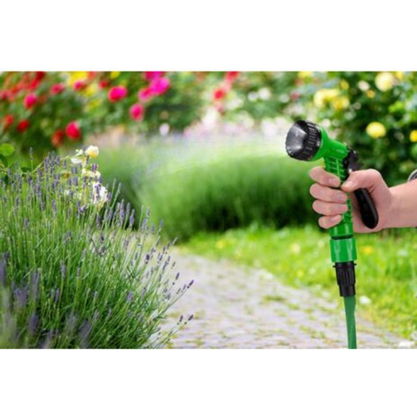 Kinzo Flexibele Tuinslang 20M - Incl. Opzetstuk - Sproeikop met 7 Spraystanden - Kunststof - Groen/Grijs