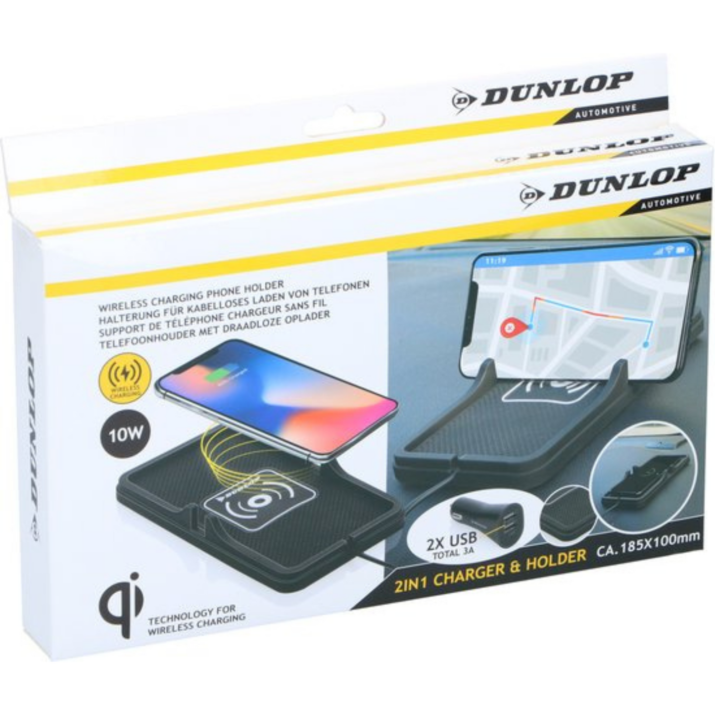 Dunlop Telefoonhouder Auto/ Qi Oplader - Draadloos Opladen - Snellader - Incl. Autolader en Kabel