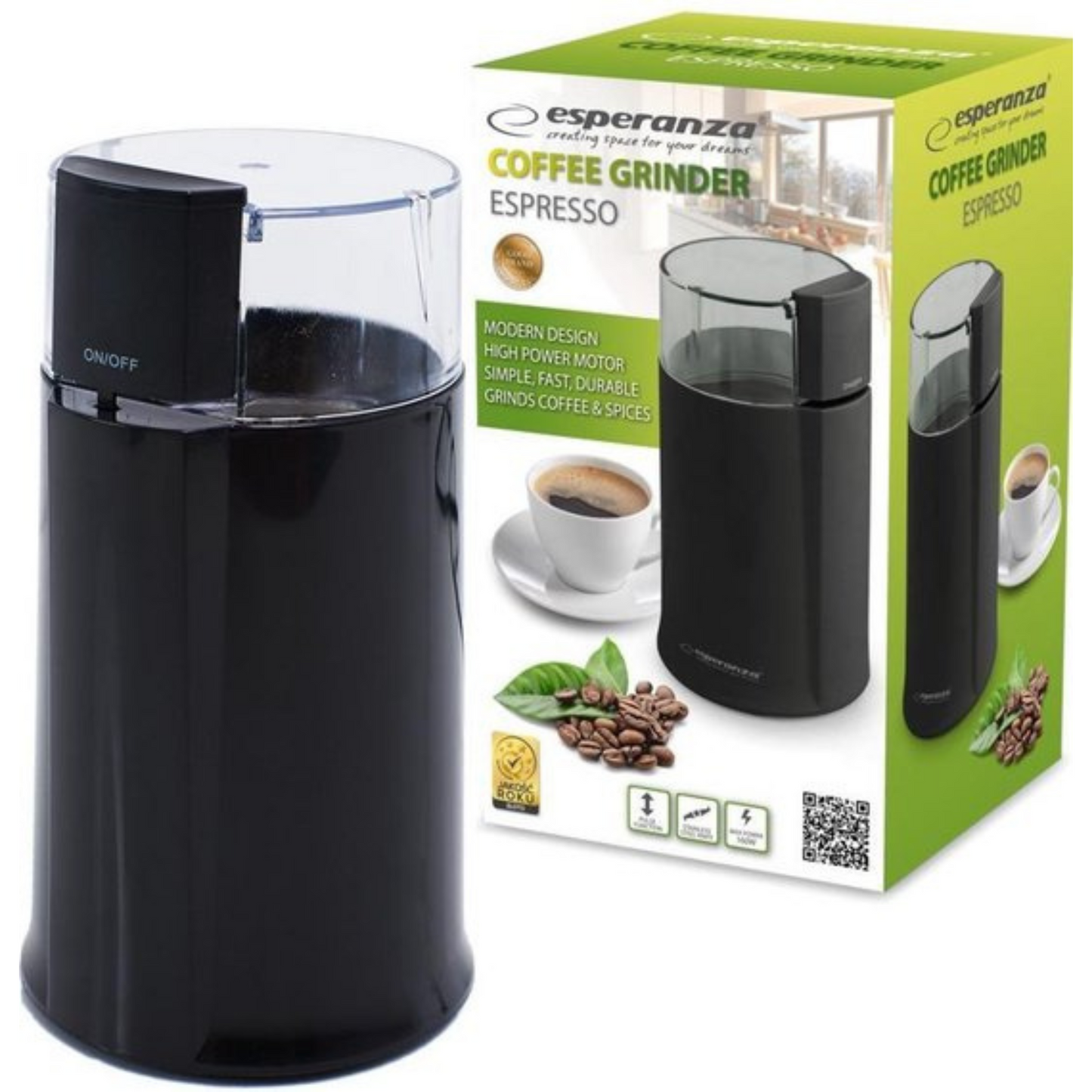 Esperanza ECK001K Bonenmaler - Elektrische Koffiemolen/Koffiemaler - Koffie Grinder - Werkt ook voor Kruiden en Specerijen - 160 W