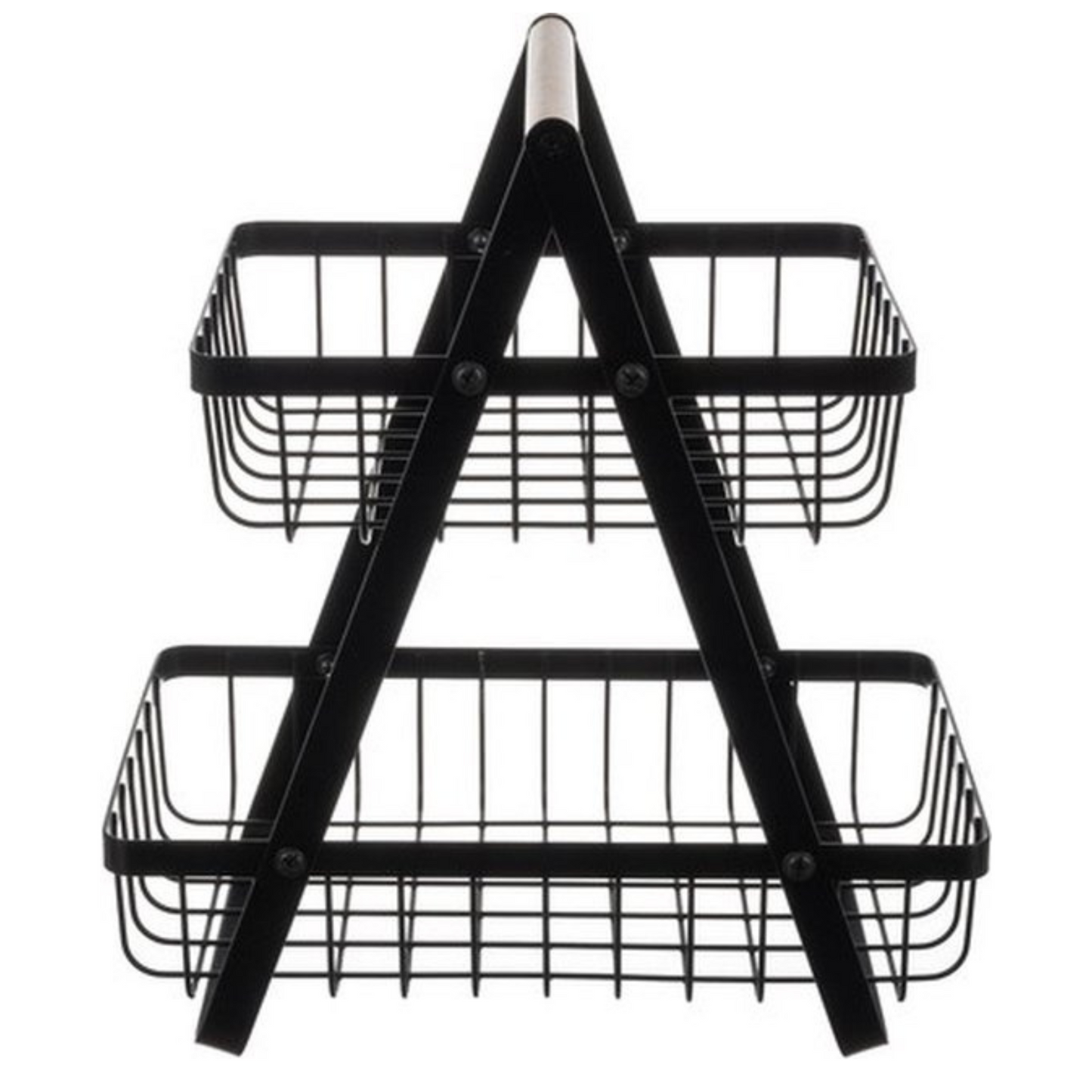 Fruitetagère - Etagère met Houten Handvat - 2 Laags - Fruit etagère - Fruitschaal - Zwart