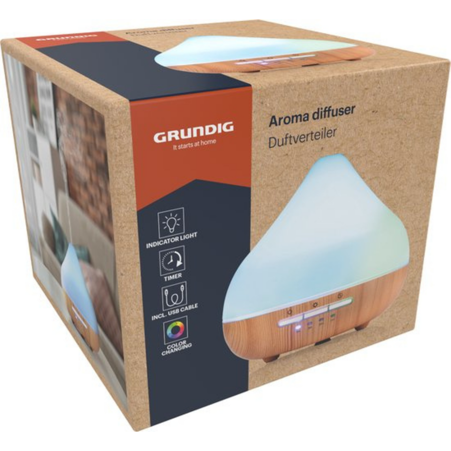 Grundig Aroma Diffuser Luchtbevochtiger 300ml- Elektrische Geurverspreider Met LED Verlichting en Timer - Aromatherapie Met Etherische Oliën - Draadloze Geur Verspreider - Wit