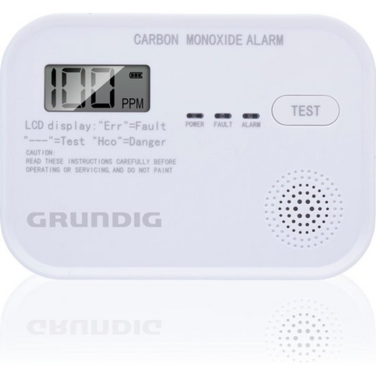 Grundig CO Melder - Koolmonoxidemelder 10 Jaar Batterij - Co Meter met LCD Scherm, Laag Batterij Niveau Alarm en Sensorfout Alarm - Co2 Melder 85dB Alarm - Wandmontage - Wit