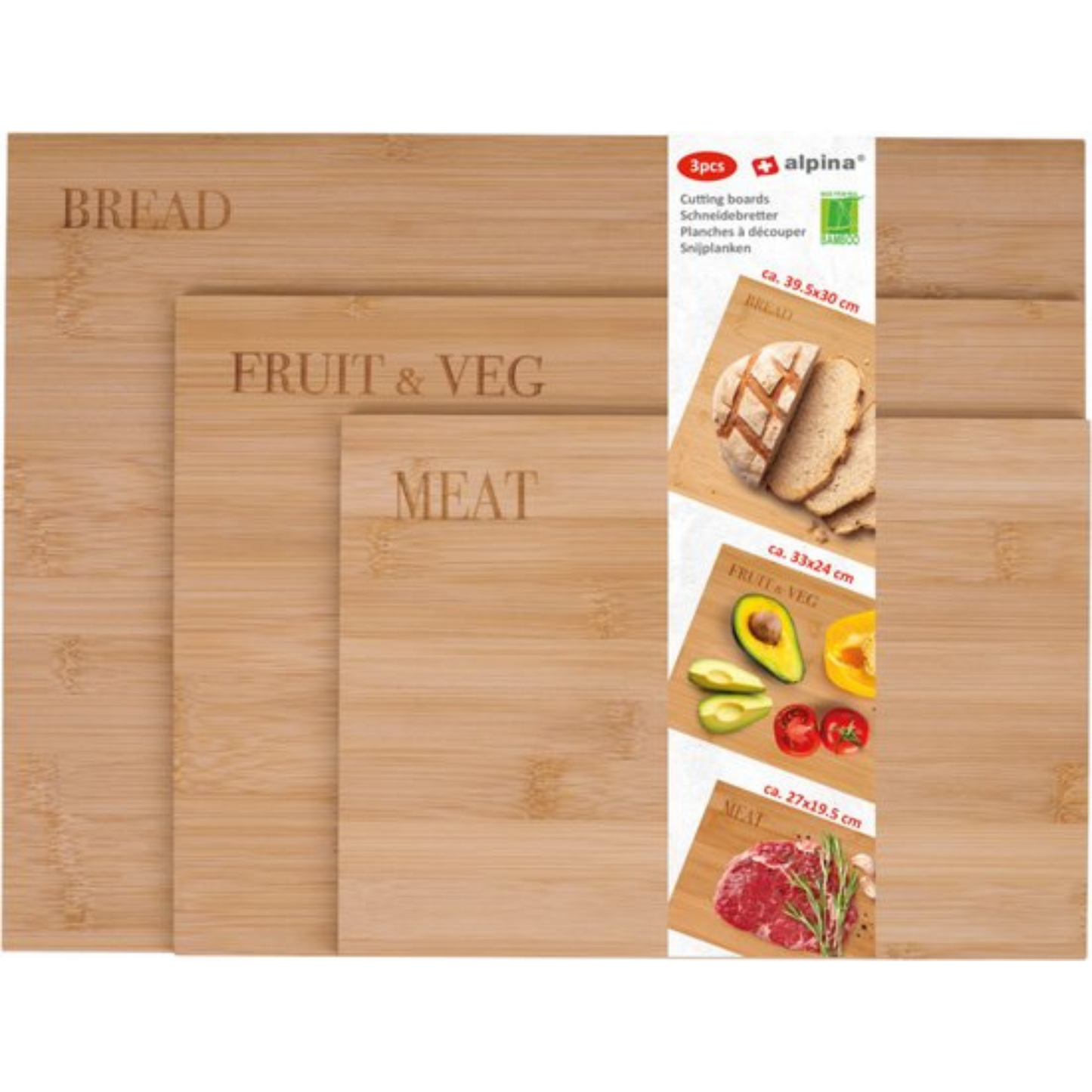 Alpina Snijplanken Hout - Set van 3 - Verschillende Maten - Bamboe