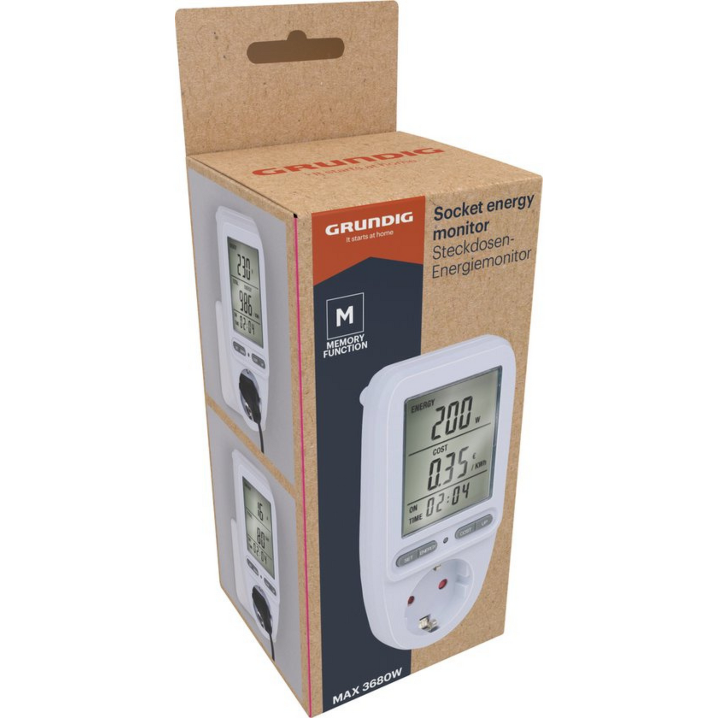 Grundig Energie Vebruiksmeter - KwH Meter voor Stopcontact - Energieverbruiksmeter voor Kostenbesparing - Energie Meter Electriciteit Max. 3680W - LCD Display