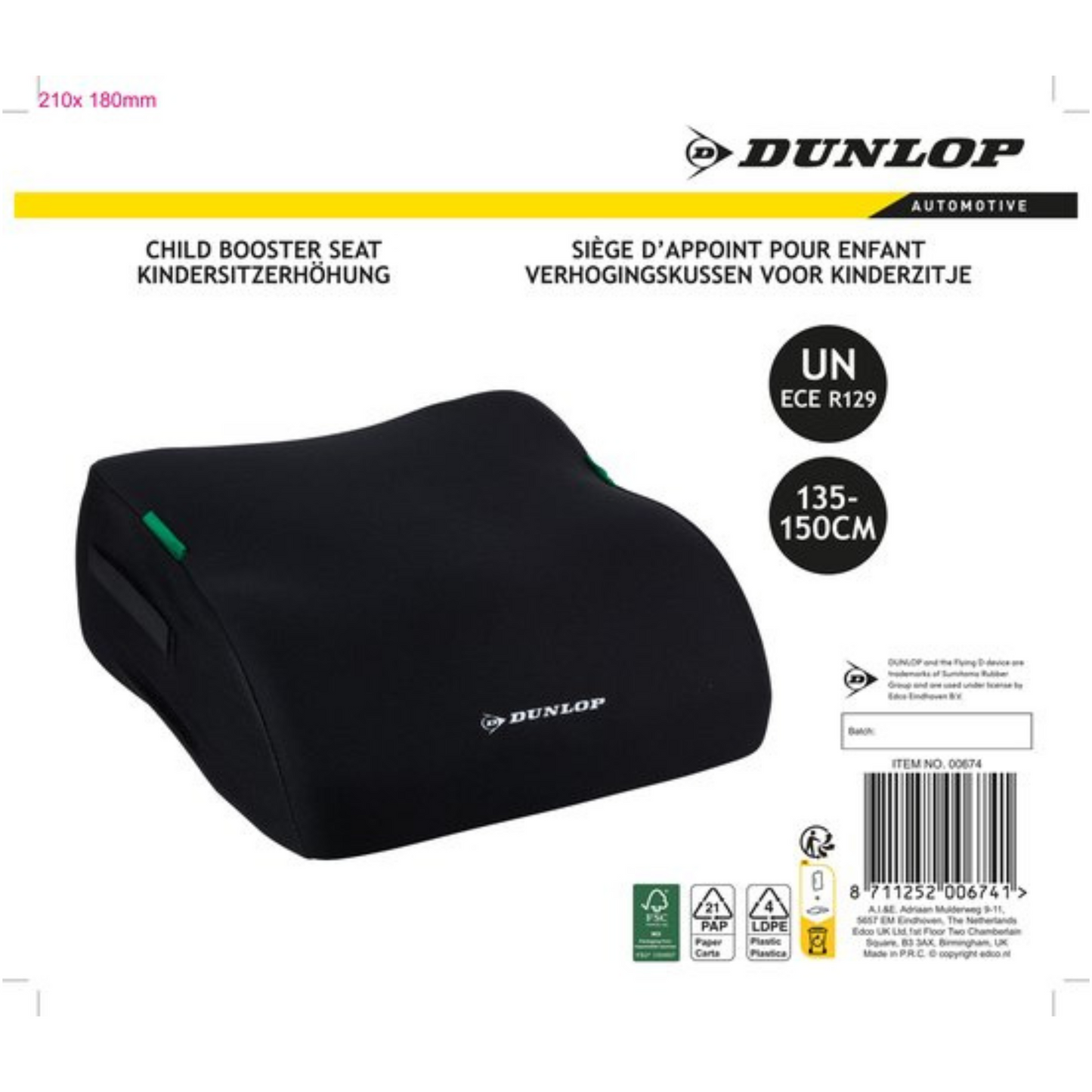Dunlop Kinderzitje Zwart - Stoelverhoger - Autozitje - Auto Zitverhoger - Kinderen - Autostoeltje - Stoelverhoger voor auto