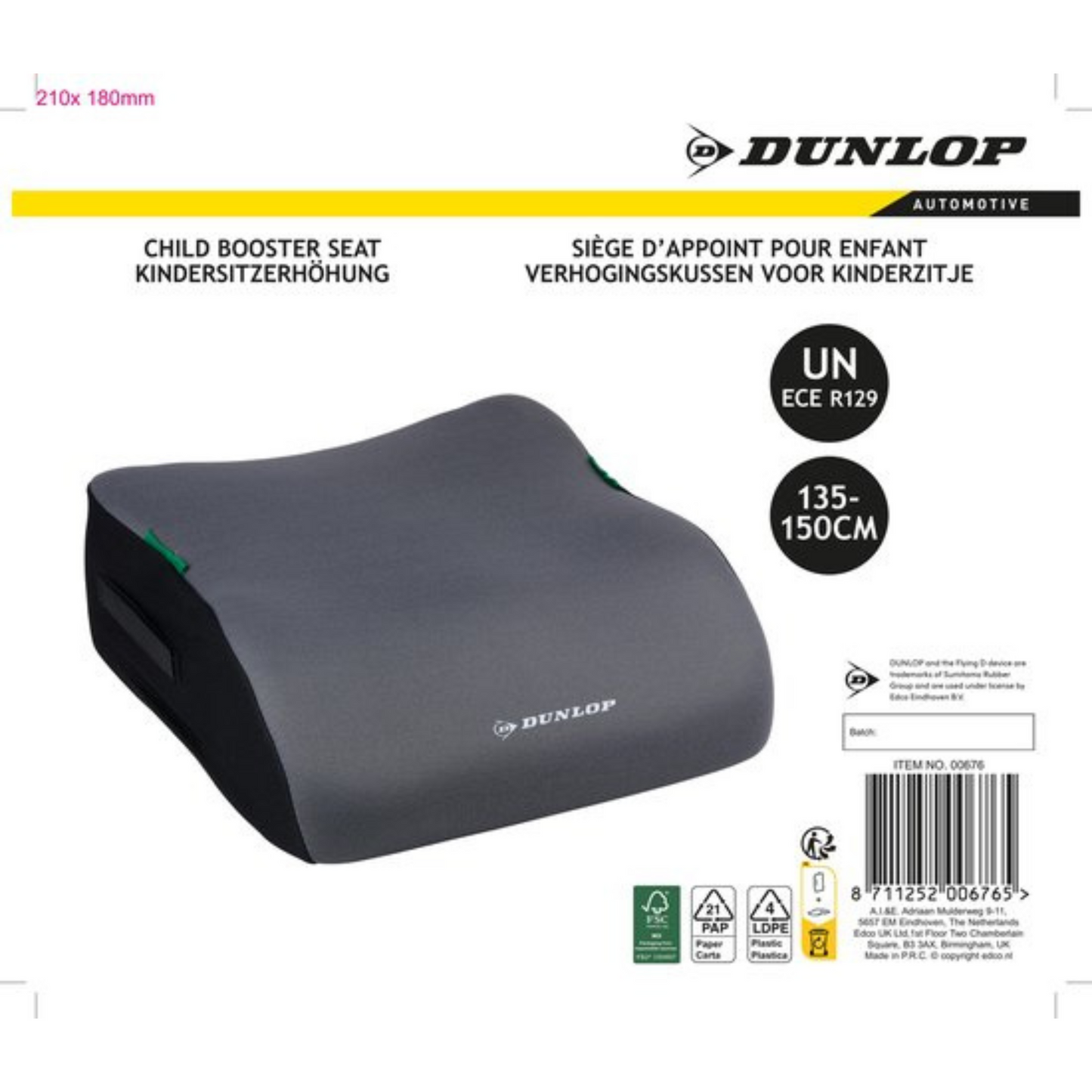 Dunlop Kinderzitje Grijs – Stoelverhoger – Autozitje – Auto Zitverhoger - Kinderen - Autostoeltje - Stoelverhoger voor auto