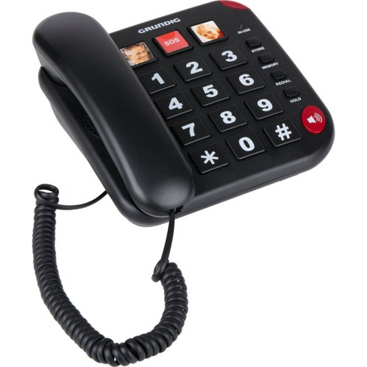 Grundig Senioren Telefoon Huistelefoon - Huistelefoon Senioren Grote Toetsen - Seniorentelefoon met Foto Sneltoetsen - Luidspreker en SOS-Knop - Zwart