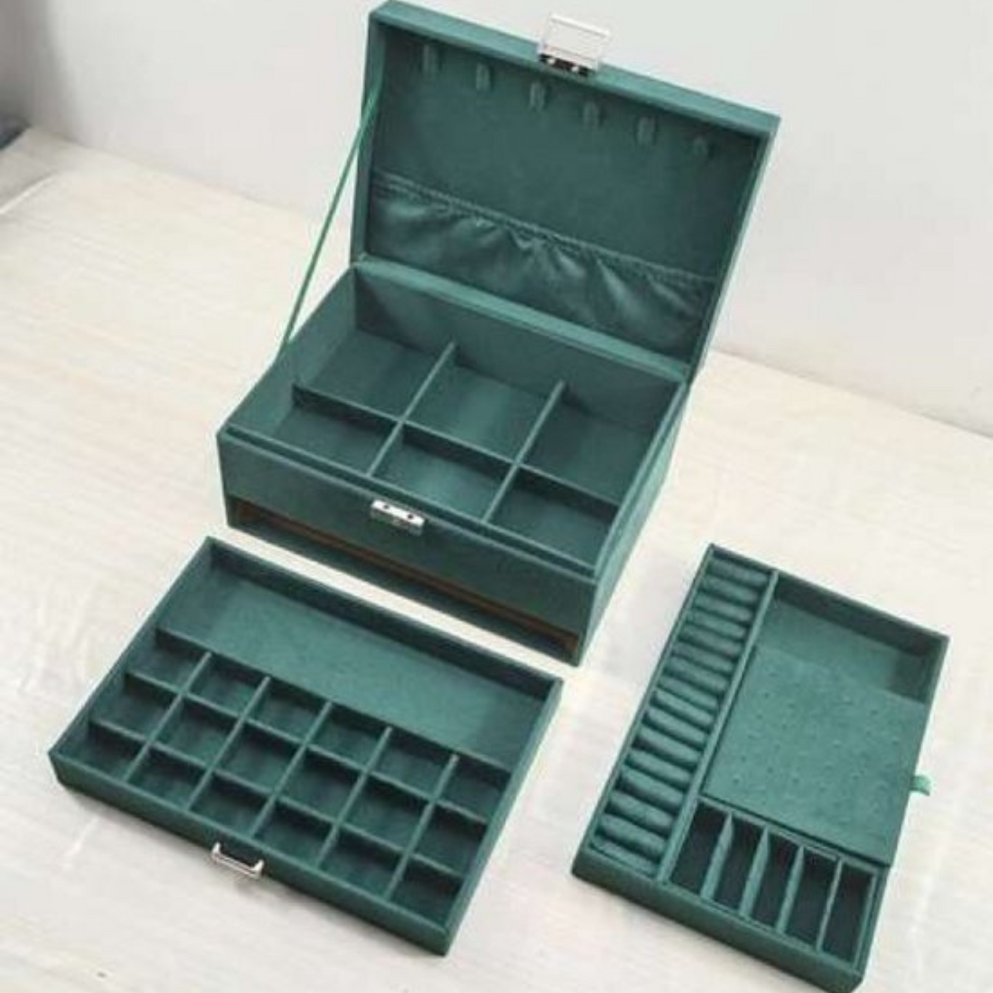 Soulima - Sieradendoos - Velvet - Donkergroen - 11,5 x 24,5 x 17,5 cm