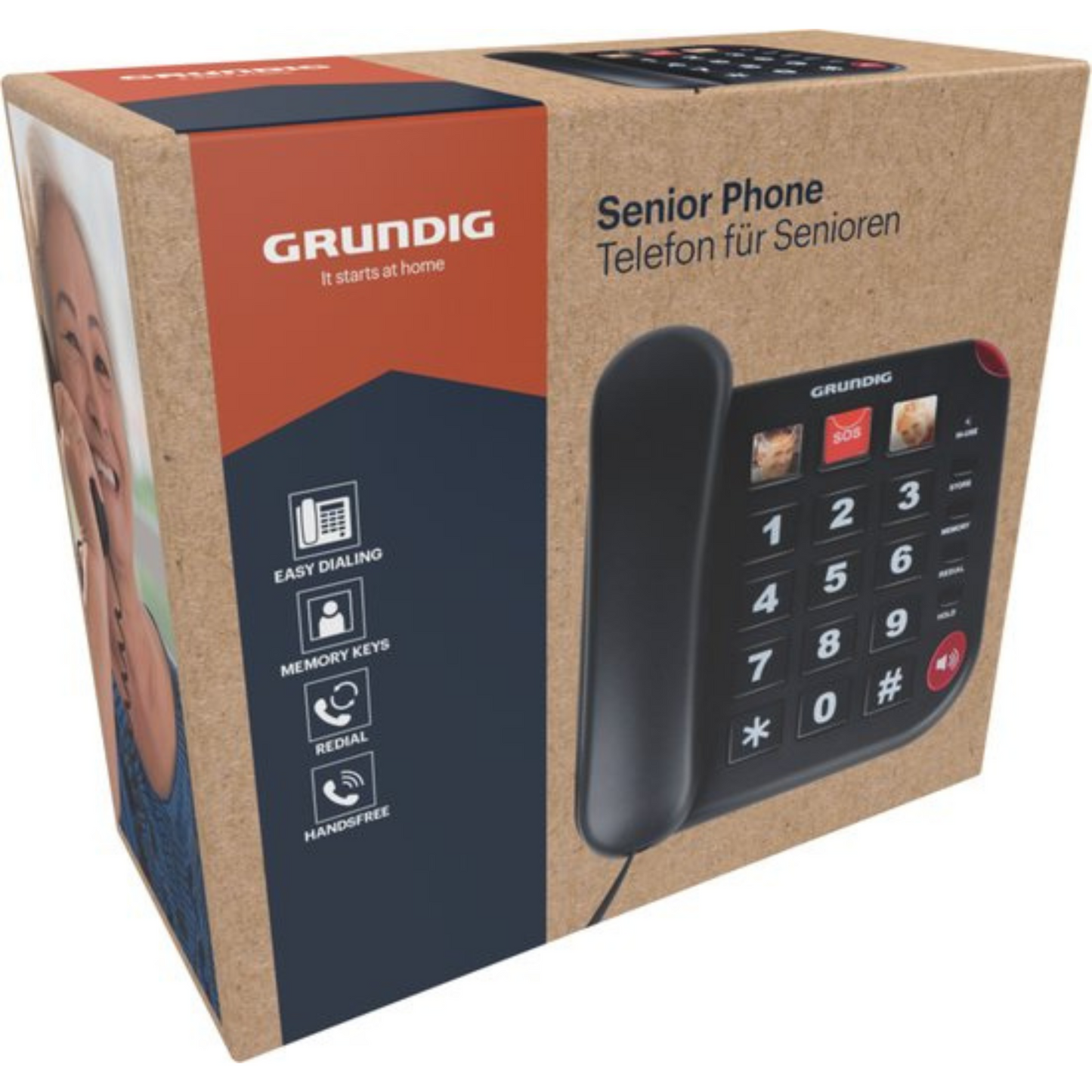 Grundig Senioren Telefoon Huistelefoon - Huistelefoon Senioren Grote Toetsen - Seniorentelefoon met Foto Sneltoetsen - Luidspreker en SOS-Knop - Zwart