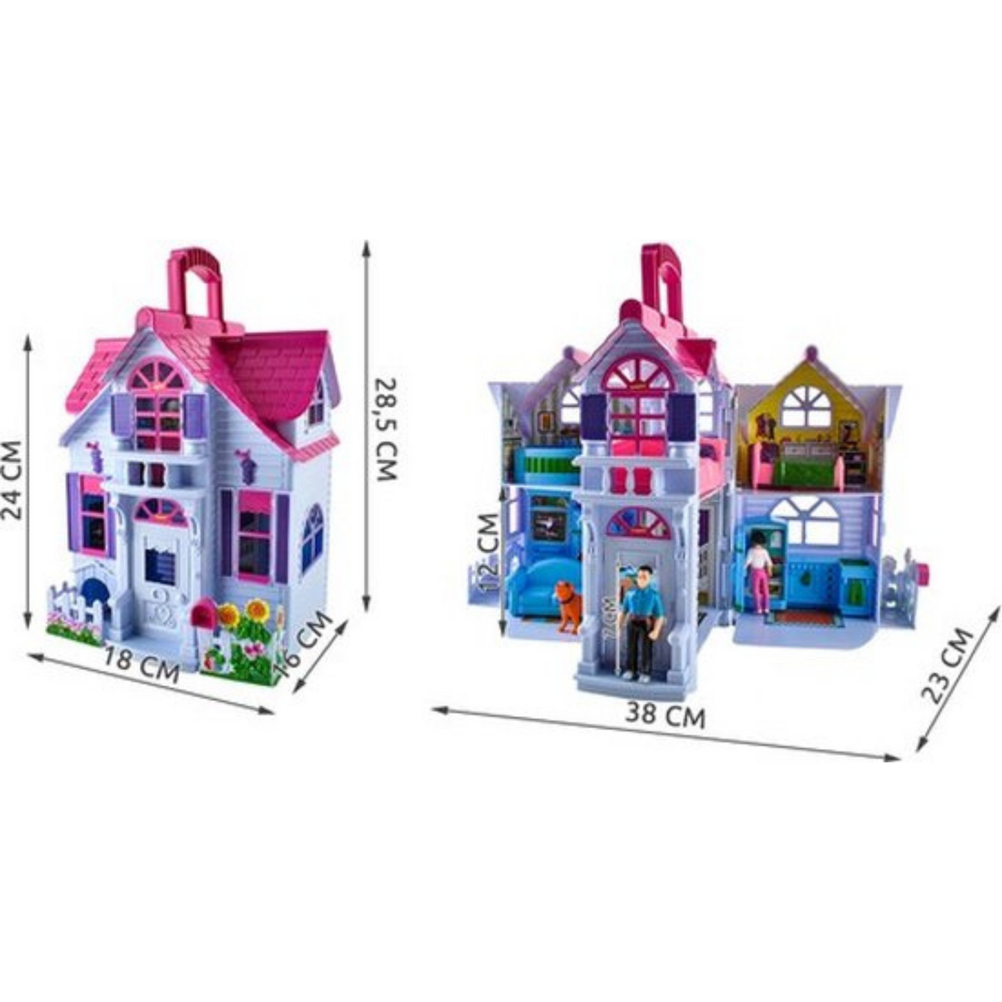 Poppenhuis Uitklapbaar - Opvouwbaar huis voor poppen - Moderne Uitstraling Barbiehuis - Inclusief Meubeltjes - Poppenhuis met Kamer Meubels - Draagbaar Poppenhuis