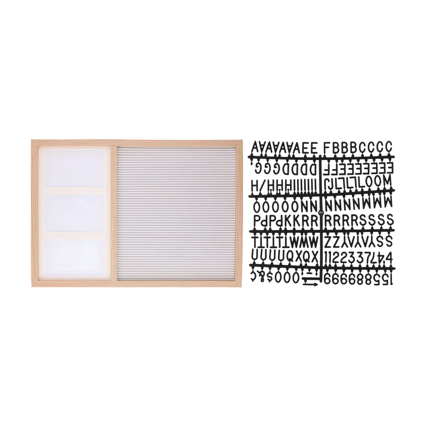 Memobord met fotolijst/fotoframe - letterbord met 145 letters